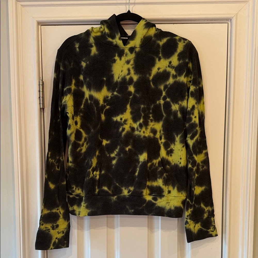 Monrow Black & Neon Green Tie-Dye Hoodie - Size Medium